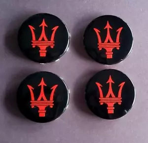 4pcs MASERATI QP & GHIBLI GTS BLACK W/ RED WHEEL CENTER CAP - Picture 1 of 4