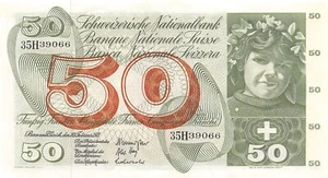 Switzerland 50 Francs 10.2.1971 Series 35H Circulated Banknote LgTD - Picture 1 of 2
