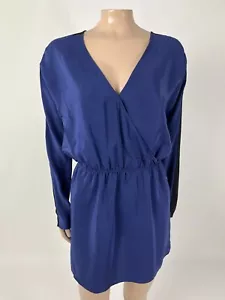 NUEVO Vestido Parker Para Mujer Manga Larga 100% Seda Azul Negro Cuello en V Fiesta Y4-4 - Imagen 1 de 7