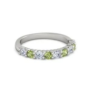 925 Sterling Silver Round 2.50 MM White Cz Peridot Half Eternity Women Ring - Picture 1 of 9