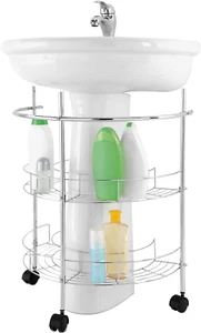 Feridras 151015-B Sottolavabo cromato a rotelle 2 ripiani mobile bagno 34X55X67 - Foto 1 di 1