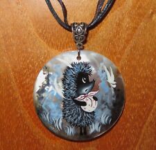 PENDANT CUTE BABY Hedgehog in the fog cartoon Genuine signed hand painted Shell