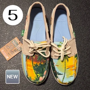 ๐ New Sanuk Tropical Sailaway Boat loafers Canvas Shoes in Hawaiian - SIZE 5 - Picture 1 of 24
