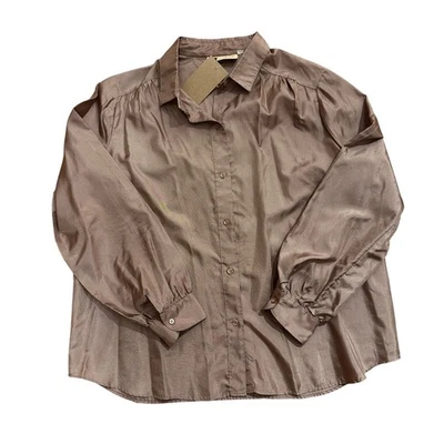 80s Vintage Plus Size Burnished Gold Tan MZZZ Stuart Lang Blouse Size 42 XL/1X - Image 1 of 4