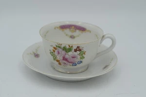 Tazza da tè e piattino Desco made in Giappone occupato con stampa fiori rosa bordo oro - Foto 1 di 18