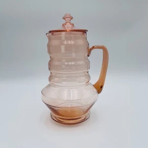Vintage Pink Depression Glass Iced Tea Pitcher with Lid Stout 11" - Picture 1 of 20