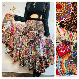 90s Y2K Rainbow Cotton Paisley Patchwork Fairy Boho Grunge Tiered Maxi Skirt | M - Bild 1 von 12