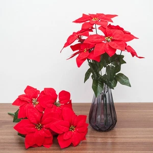  Flower Ornaments Artificial Poinsettia Bouquet Christams Decorations - Picture 1 of 12