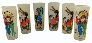 6 Bill Flores Frosted Glass Indian Tumblers Chief Dancer Doctor Tumblers - Picture 1 of 11