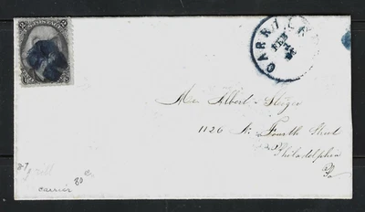 Sc #87 Grill On Cover Blue Carrier Cancel 2 Cent Jackson 1861 Civil War US C98 - Image 1 of 3