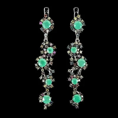 Pendientes de plata de ley 925 redondos esmeralda zafiro corte diamante piedras preciosas joyería Foto 1 de 4
