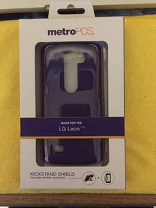 Lg Leon Metro PCS Purple Protective Cover PhoneCase Kickstand + Screen Protector - Picture 1 of 2