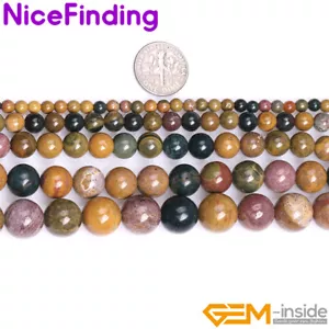 "Cuentas redondas de piedras preciosas de jaspe natural multicolor para hacer joyas hebra 15" - Imagen 1 de 43