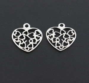Colgante Charm 925 Plata Corazón Dos Partes Cadenas Pulsera Espaciador Artesanal - Picture 1 of 2