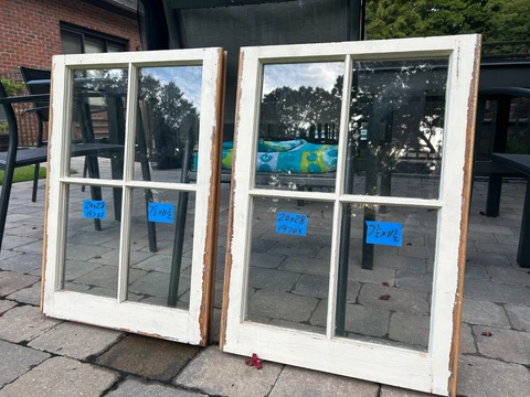 2 -20 x 28 Vintage Window Sash Old 4 Pane Frame 1970s  Arts & Craft Cover