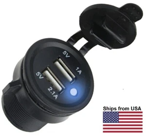 12V Dual USB Charger Socket Power Outlet with LED Light, Marine Car Motorcycle - Picture 1 of 3