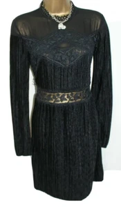 Topshop Black Embroidered Dress 10 Long Sleeve Skater Party Occasion Lace - Picture 1 of 11