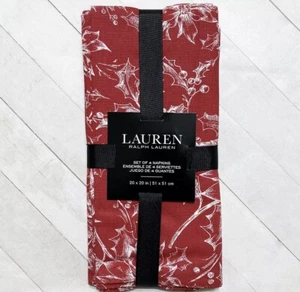 🎄Ralph Lauren Napkins 🔴⚪️ Poinsettia Holly 🔴⚪️ 20 x 20" 🌟Set Of Four🌟 - Picture 1 of 3