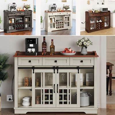 53-дюймовый кухонный сервант буфет шкаф для хранения вина с 3 ящиками раздвижная дверь сарая - Изображение 1 из 4