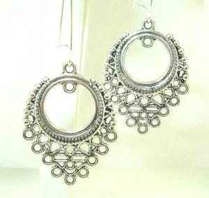 Neu schöne exotische Creolen Tropfen silberfarben Ohrhänger 2" lang - Bild 1 von 2