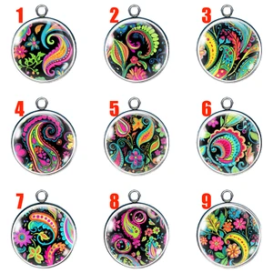 🖤🌈 Black Paisley Neon Glass Cabochon Charms – 14mm / 18mm / 25mm – Jewelry Mak - Picture 1 of 31