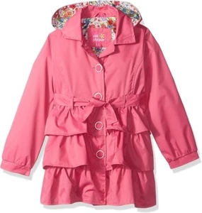 New w Tag  $48 PINK PLATINUM  Ruffled Trench W/Satin Lining  Girls Size 4 - Picture 1 of 7