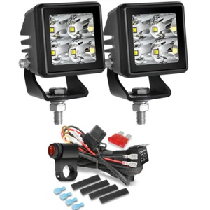 2x 2" LED Spot Light Motorcycle Auxiliary Driving Fog Lamp Dirt Bike Wiring Kit - Picture 1 of 17