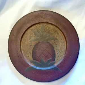 New Primitive Folk Art Rustic Pineapple PLATE Painted Wood Plate & Holder-NEW - Picture 1 of 9