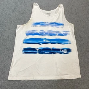 Speedo Tank Top Men's Large White Blue Wave Ocean Logo Swim Beach Surf - Picture 1 of 9