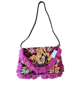 NWT Anthropologie Ibban Clutch Crossbody Bag with sequins & Tassles Boho Pink - Picture 1 of 9