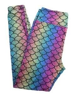 OS Lularoe Leggings Rainbow Mermaid Scales Size 2-10 NEW 903374 - Picture 1 of 4