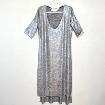 Vestido Jens Pirate Booty Plateado Metálico Funda Caftán Midi Cuello en V Alta-Baja abertura OS Foto 1 de 4