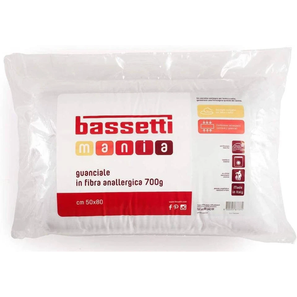Cuscino Guanciale Bassetti Fibra Anallergica 700 gr Traspirante Cotone - Immagine 1 di 1
