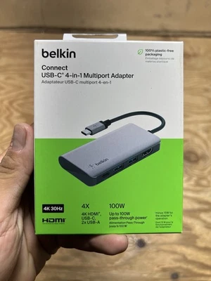 Genuine Belkin USB-C 4 in 1 Multiport Adapter - Gray (AVC006btSGY) Brand New - Image 1 of 4