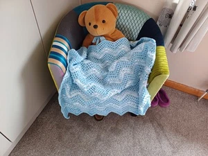 Handmade Crochet Baby Boy Blanket - Picture 1 of 3
