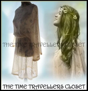 TOPSHOP CREAM LACE CROCHET KNIT BOHEMIAN 70s VINTAGE KIMONO SLEEVE DRESS UK 6 34 - Picture 1 of 8