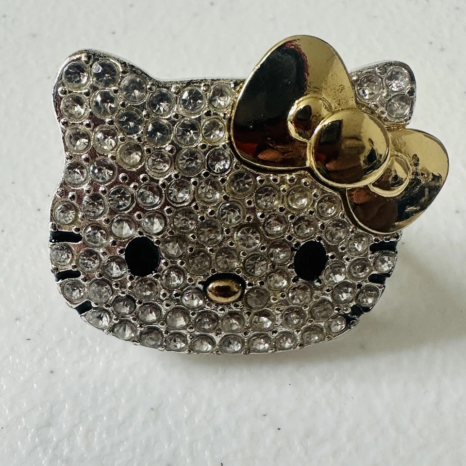 Big Hello Kitty 圆形切割水晶斯洛伐克 12 码戒指闪亮  — 第 1/4 张图片