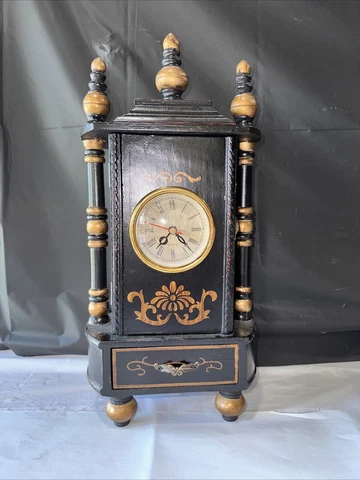 Mini Grandfather Wood Mantle Clock With Door, Drawer & Hidden Compartment Cover