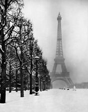Eiffel Tower French Land Mark in Snowy Winter Photo Picture Poster Print 1948