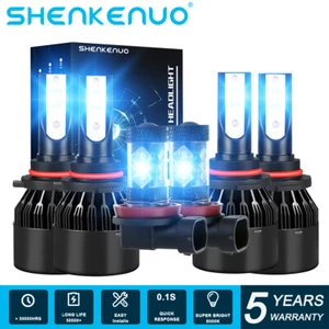 6X 9005 9006 H11 Combo LED Headlight Fog Bulbs Kit High Low Beam 8000K Blue - Picture 1 of 13