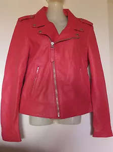 ETAM PERFECTO MOTORCYCLE JACKET ZIP IN LAMBSKIN FR40,UK12,EU38,IT44 CORAL PINK - Picture 1 of 9