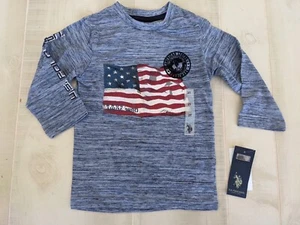 U.S. Polo Assn. Long Sleeve T-Shirt Toddler 2T Blue with Flag & Arm Spellout NWT - Picture 1 of 7