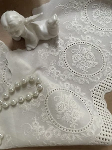 6" Vintage Beige Cotton Lace Trim Floral Rose Embroidery Scalloped by Yard - Picture 1 of 11