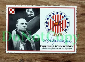 2. Weltkrieg F/Lt EUGENIUSZ SZAPOSZNIKOW 303 Sqn polnischer Kampfpilot Autogrammkarte + Bio - Bild 1 von 2