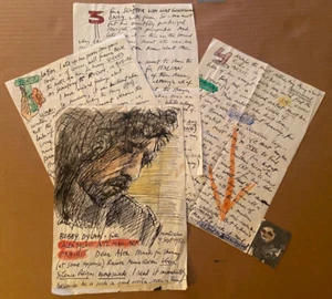 CARLO PITTORE — Amazing drawing of Bob Dylan & correspondnece regarding mail/Art - Picture 1 of 8