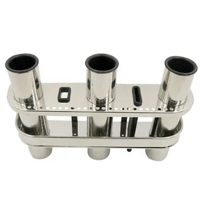 2PCS Rod Holder Stainless Steel Boat 3 Tube Outrigger Tackle Rack Solid Fishing - Picture 1 of 8