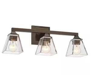 Industrial 22 in. 3-Light Oil Rubbed Bronze Vanity Light Over Mirror with Clear - Picture 1 of 5