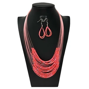Collana Orecchini Set Multifilo Perline Moda Donna Gioiello in Plastica Colore - Foto 1 di 16