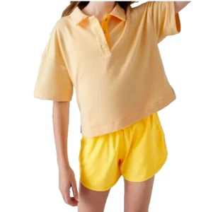 ATHLETA Snap Relaxed-Fit Knit Top - Golden - NWT Girls L 12 - Picture 1 of 3
