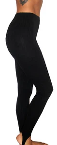 BNWT WOMENS BLACK RIPPLED STIRRUP LEGGINGS UK 10 - 20 LONG OR X LONG - Picture 1 of 1